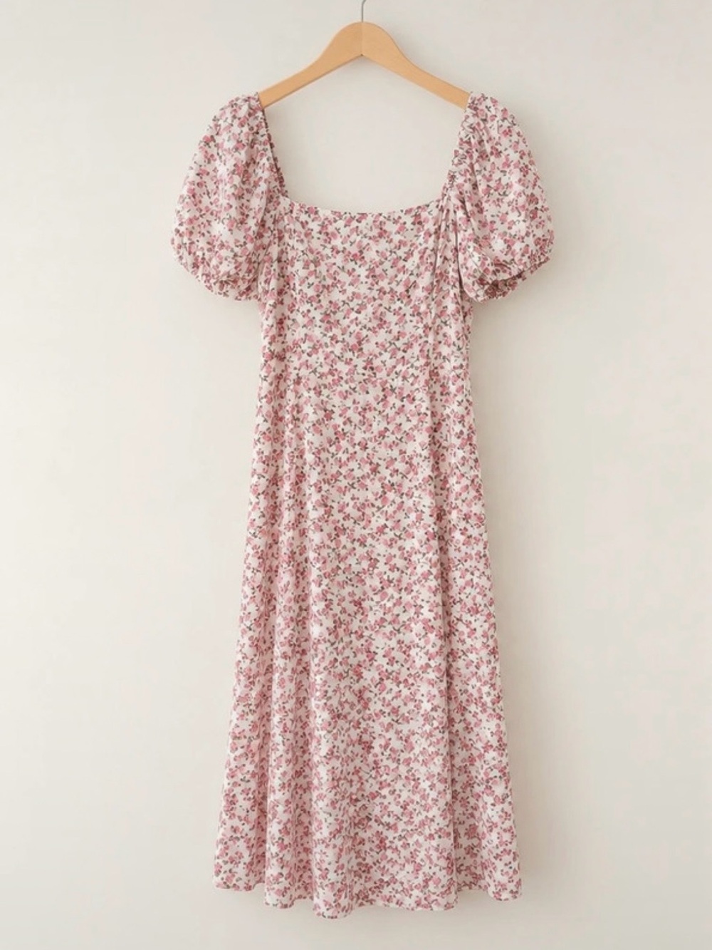 Francesca's Collections Pink Floral Puff-Sleeve Midi Dress